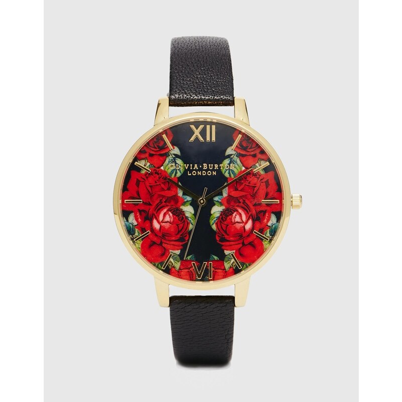 Olivia Burton - English Rose - Armbanduhr mit großem Ziffernblatt - Schwarz