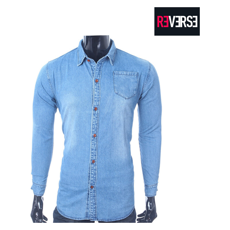 Re-Verse Jeans-Hemd mit Brusttasche - Hellblau - XXL