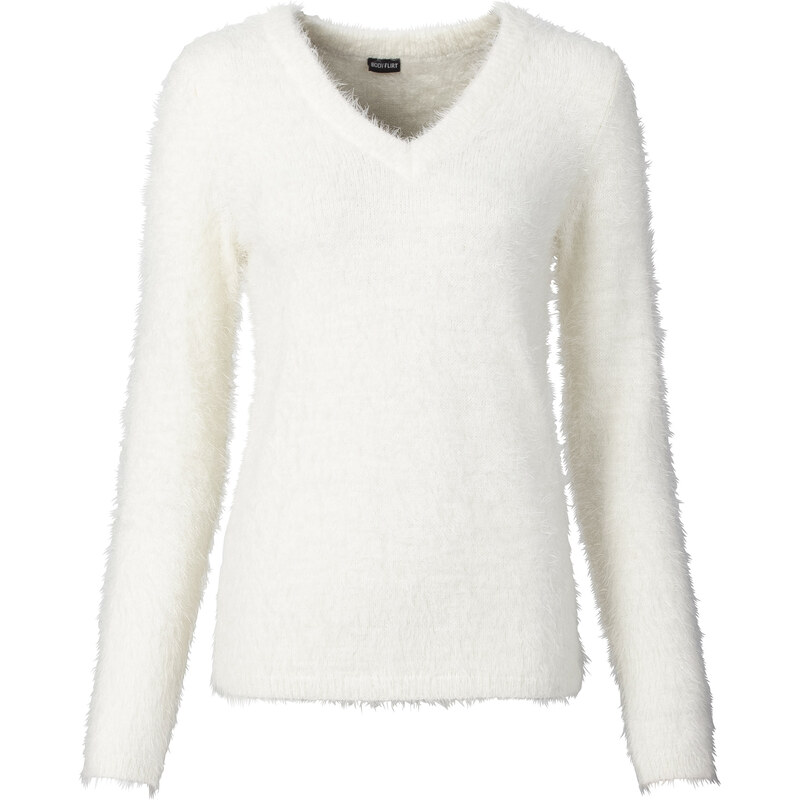 BODYFLIRT Pullover langarm in weiß (V-Ausschnitt) für Damen von bonprix