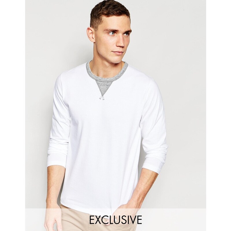 Franklin & Marshall - Exklusiv bei ASOS - Langärmliges Shirt mit Rundhalsausschnitt - Weiß