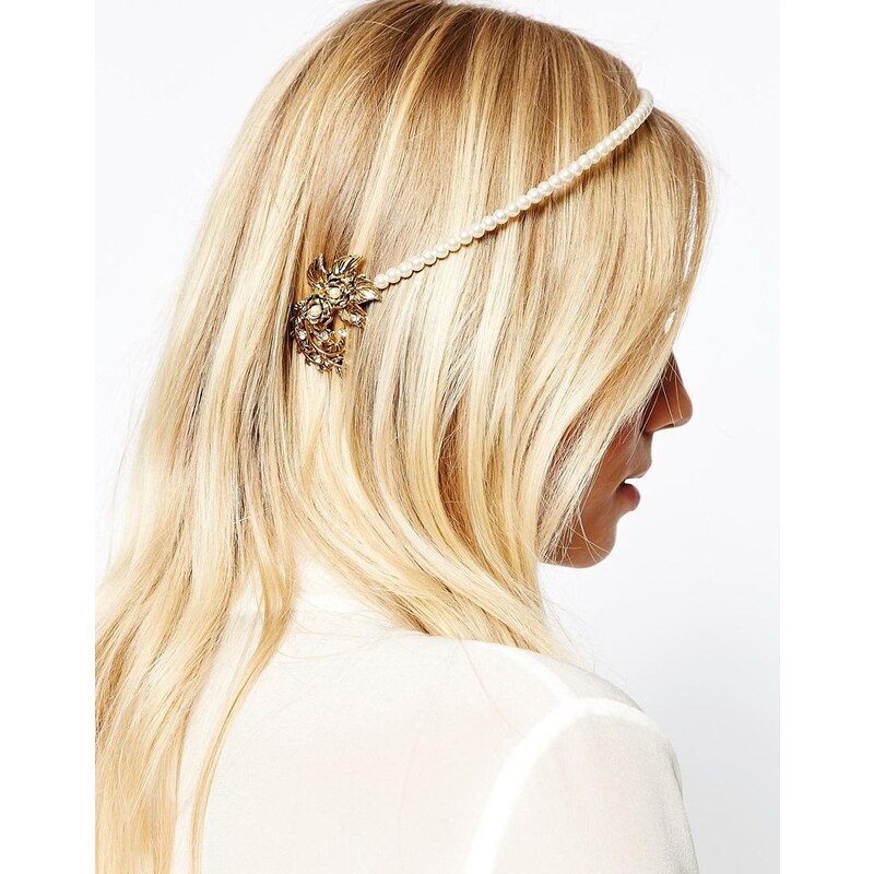Love Rocks - Haarband mit Perlen und Blattdesign - Gold