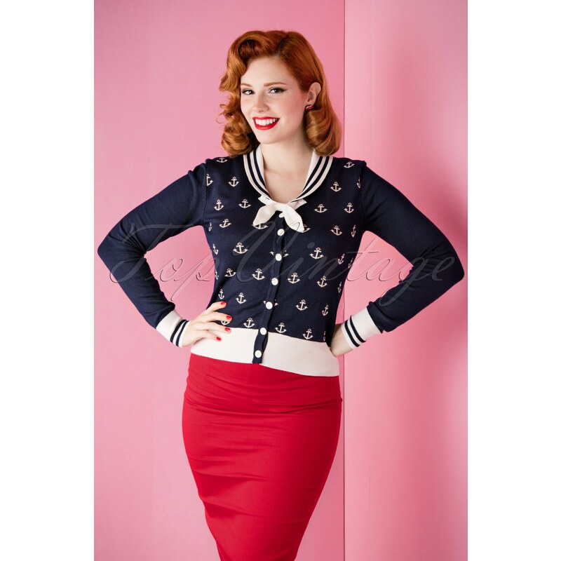 Dancing Days by Banned Sailor Anchors Bow Cardigan in Navy