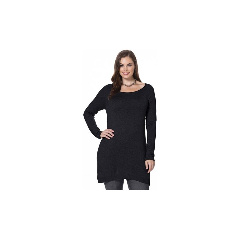 SHEEGO STYLE Damen Style Longpullover in leichter Zipfelform schwarz 40/42,48/50,52/54