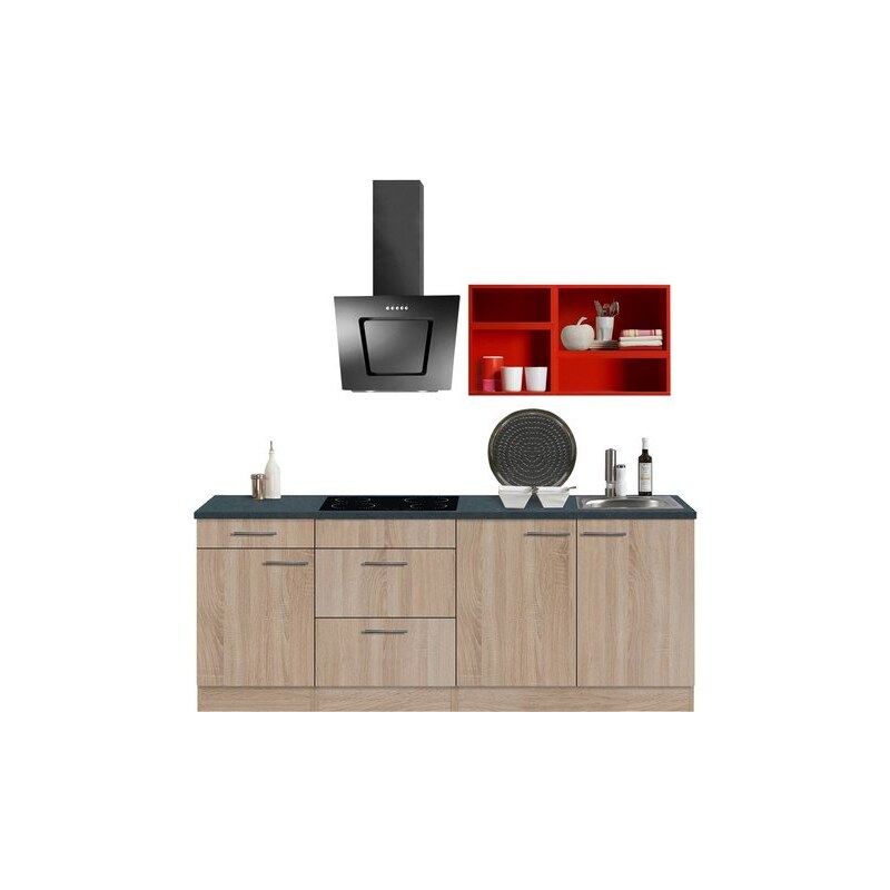 OPTIFIT Singleküche Mini mit E-Geräten Breite 210 cm rot