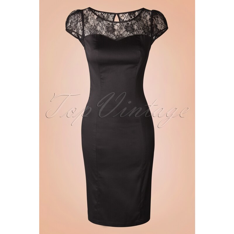 Hearts & Roses 50s Irene Lace Pencil Dress in Black
