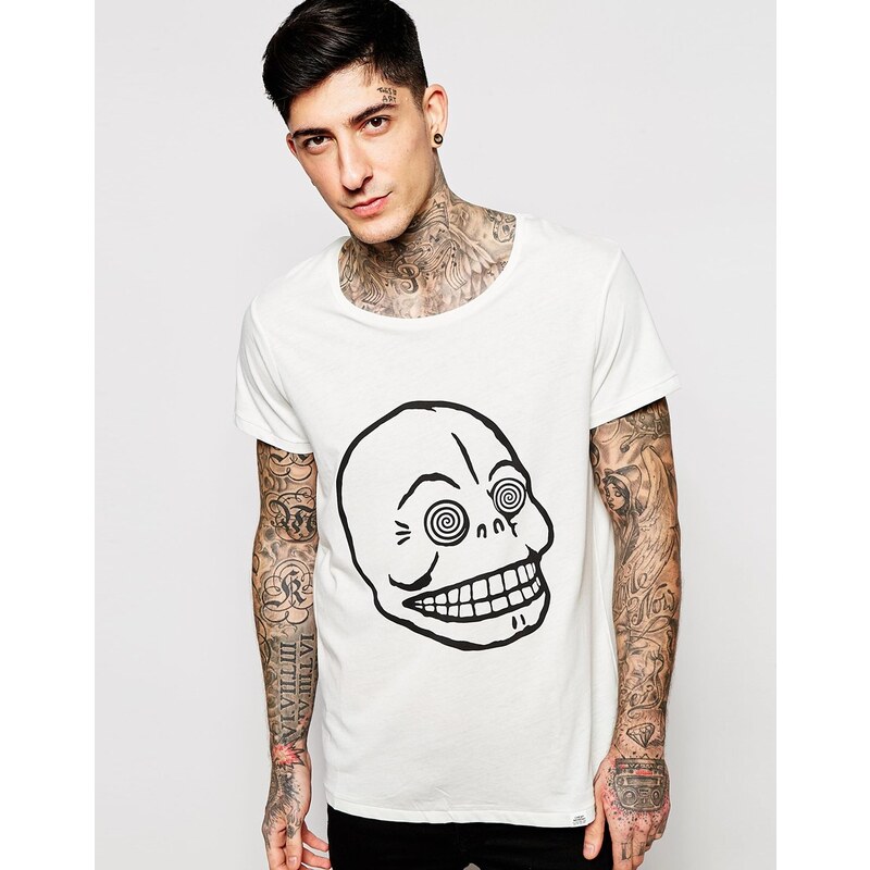 Cheap Monday - Weißes T-Shirt mit Cap Hypnotized Skull-Print - Dunkelweiß