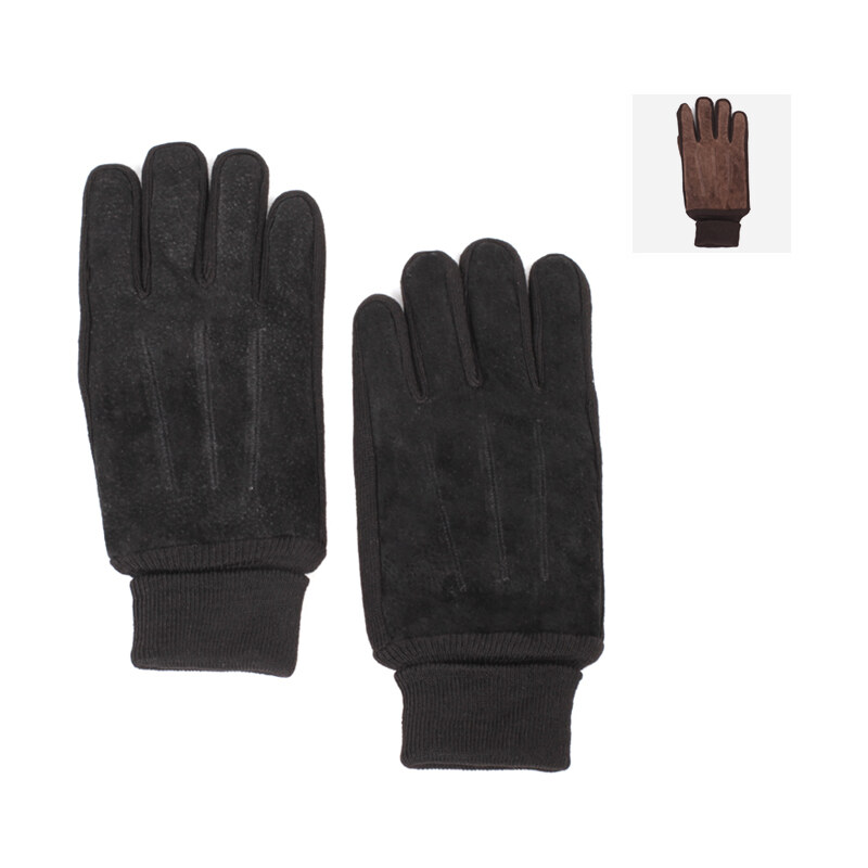 Lesara Leder-Handschuhe mit Strick-Einsätzen - Braun