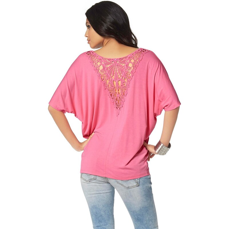 Laura Scott V-Shirt im Rückenteil mit Spitze, rosa