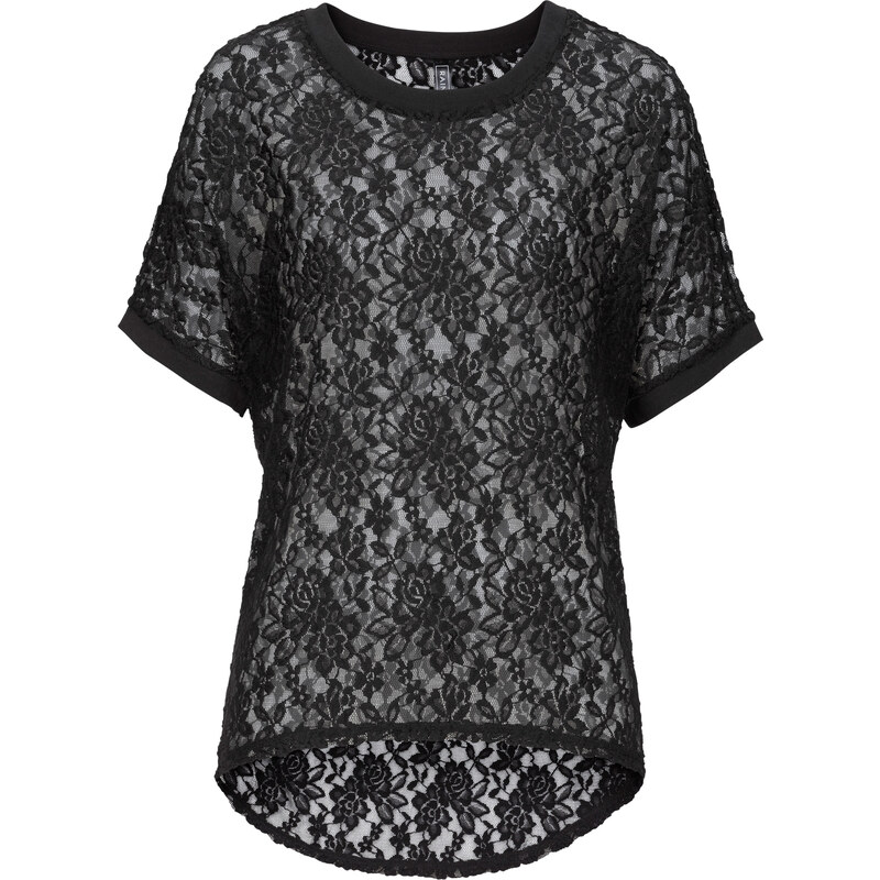 RAINBOW Spitzen-Shirt, kurzarm in schwarz für Damen von bonprix