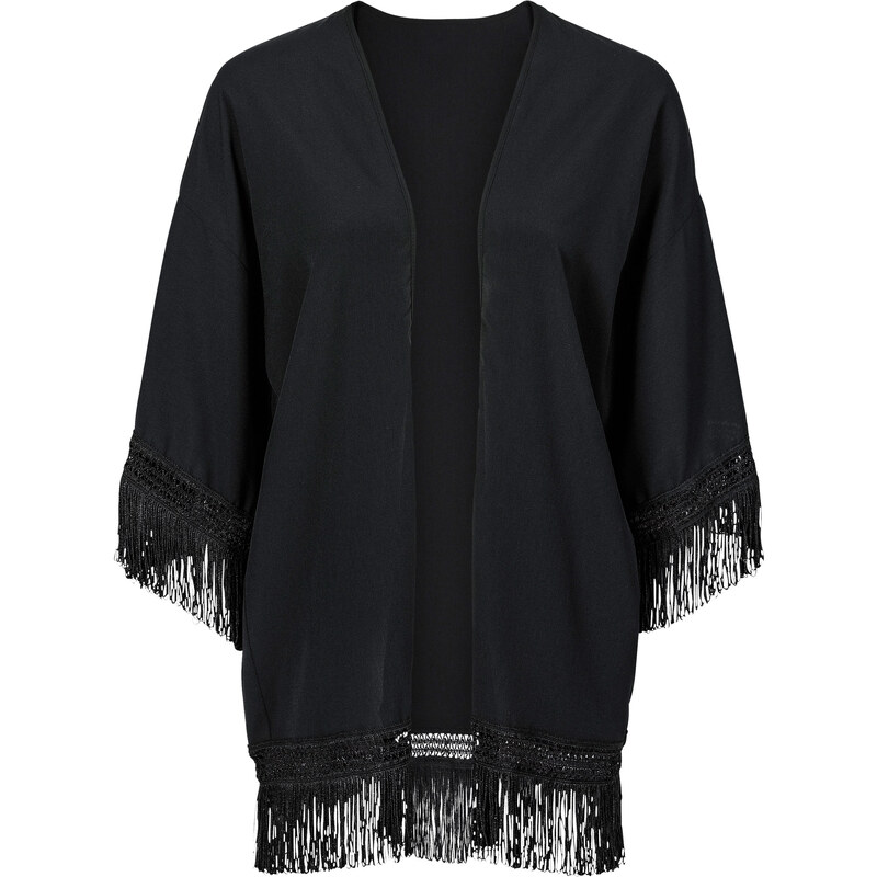 BODYFLIRT Kimono mit Fransen in schwarz von bonprix