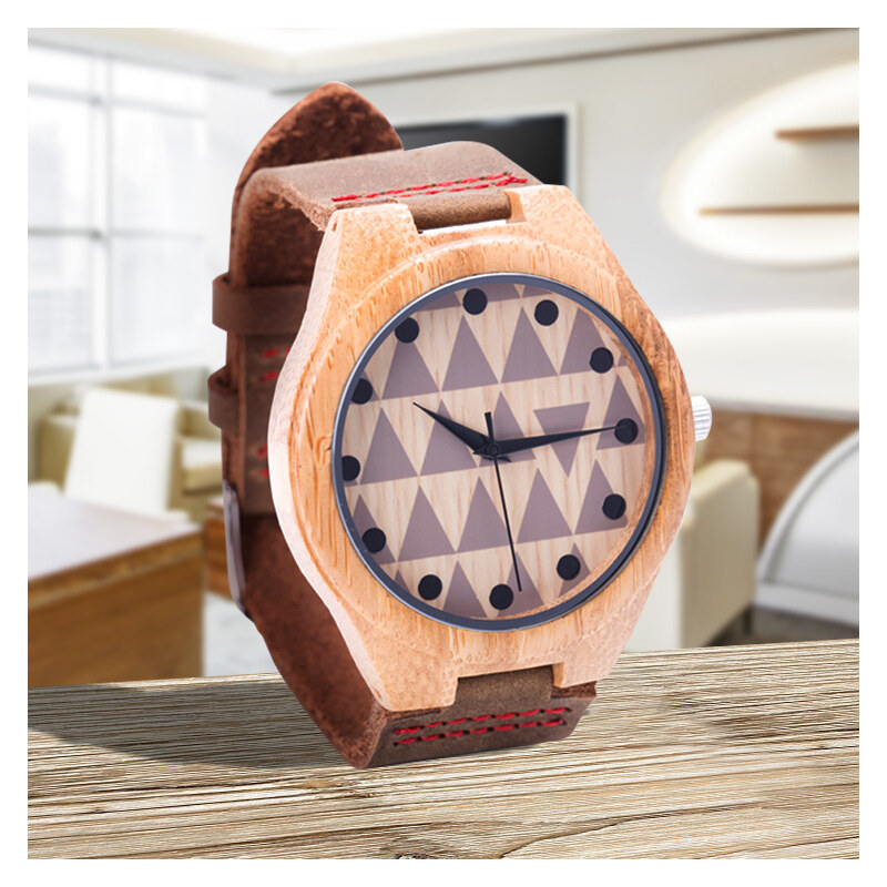 Lesara Bambus-Armbanduhr mit gemustertem Zifferblatt