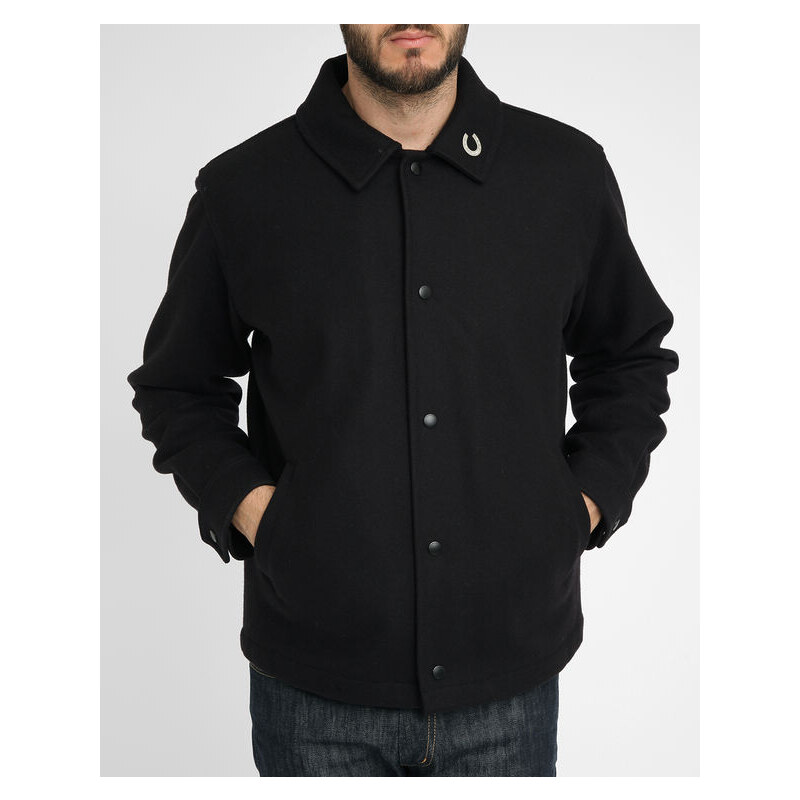 GLOVERALL Schwarze Jacke aus Wolltuch mit kleinem Kragen und Ansteckbuttons