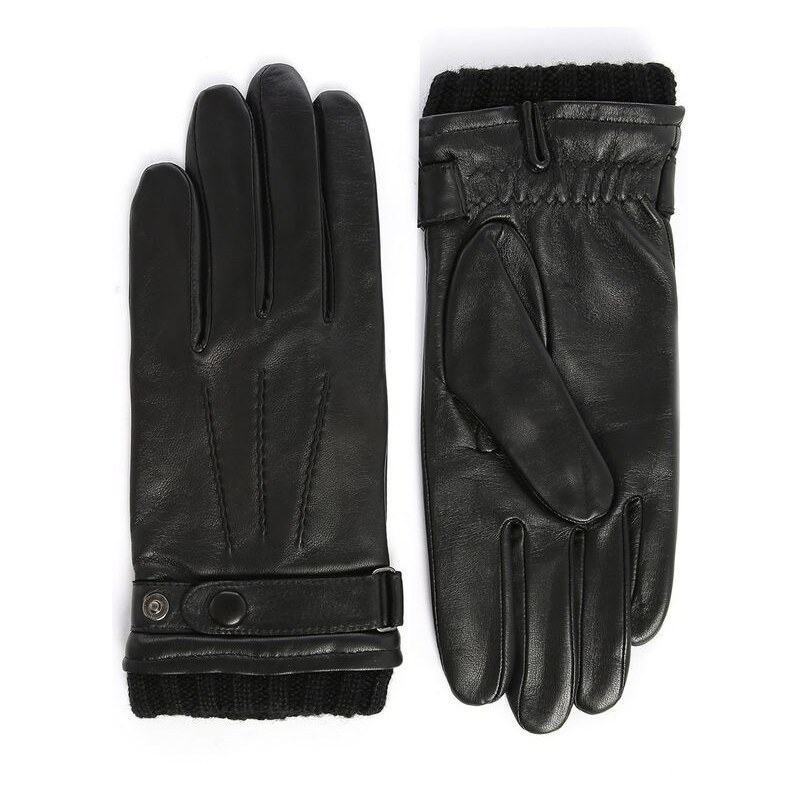 AGNELLE Mit Wolle gefütterte schwarze Handschuhe aus Glattleder Georges, Touchscreen-geeignet