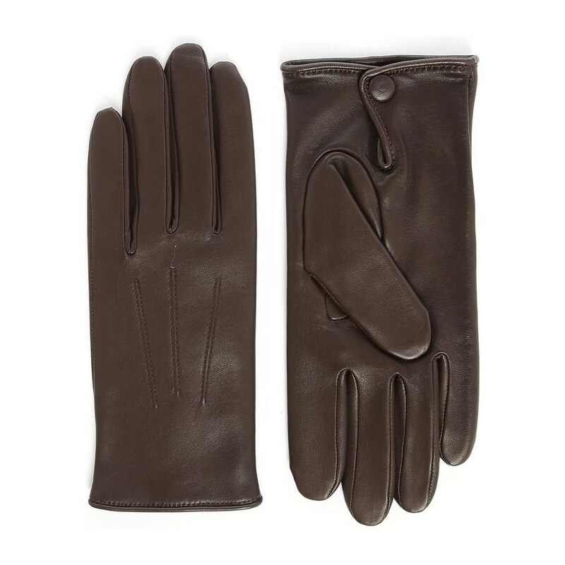 AGNELLE Braune Lederhandschuhe, mit Wolle gefüttert, Touchscreen-geeignet, Slim