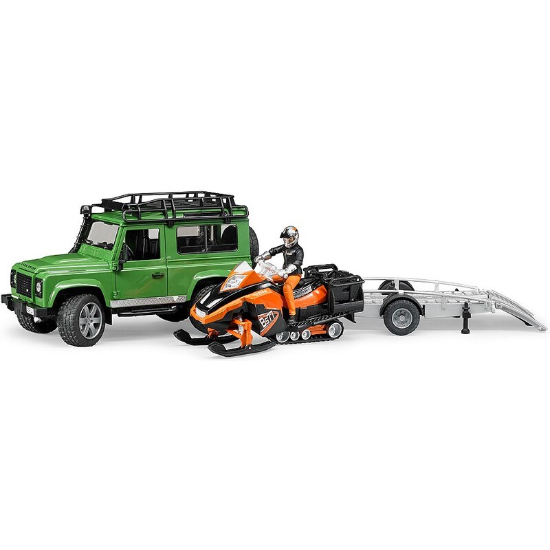 bruder® Spielzeugauto-Set 4-tlg., »Land Rover Defender Station Wagon, Anhänger, Snowmobil u. Fahrer«