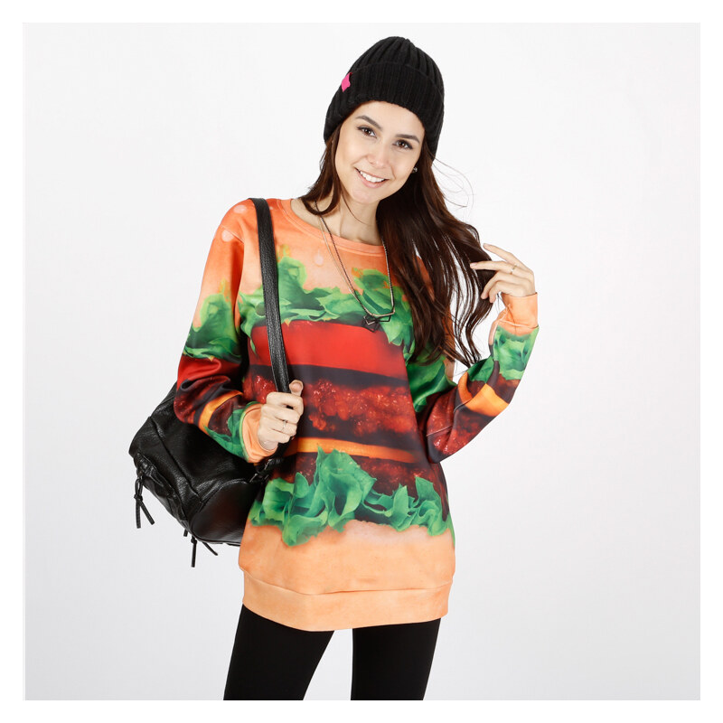 Lesara Sweater mit Burger-Print - M