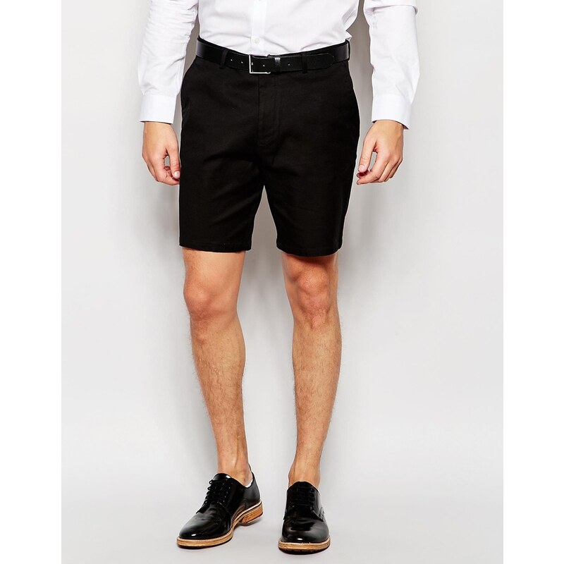ASOS - Elegante, schmal geschnittene Shorts aus verwaschener Baumwolle - Schwarz