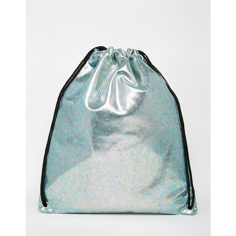ASOS - Rucksack mit Kordelzug und Öl-Effekt - Blau