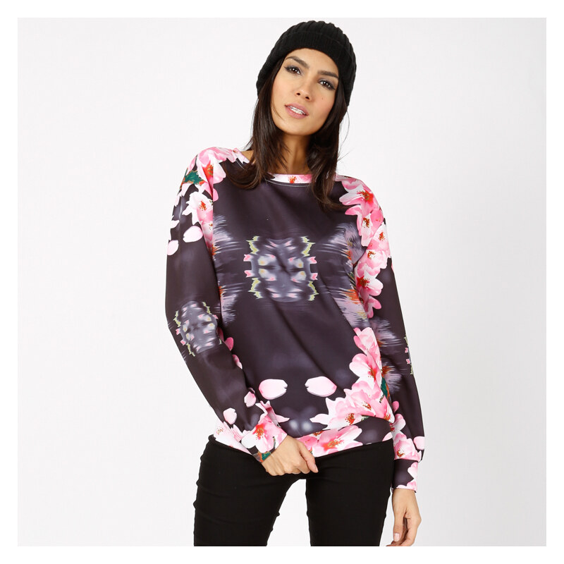 Lesara Print-Sweater mit Blumen-Muster - M