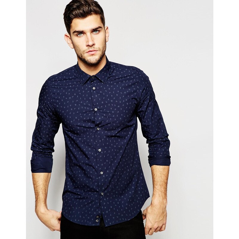 Sisley - Hemd mit durchgehendem Muster - Blau