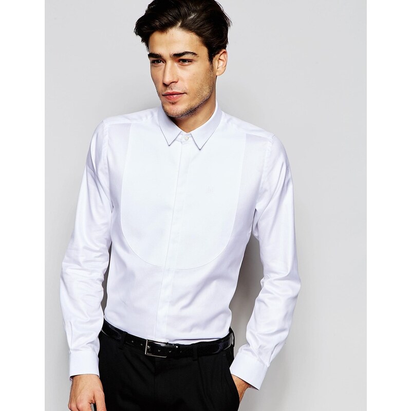 Hart Hollywood von Nick Hart - Hemd mit spitzem Kragen und Latzeinsatz in schmaler Passform - Weiß