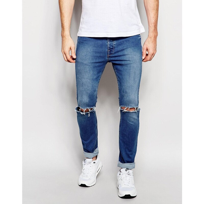 Hype - Enge Jeans mit Rissen am Knie - Blau