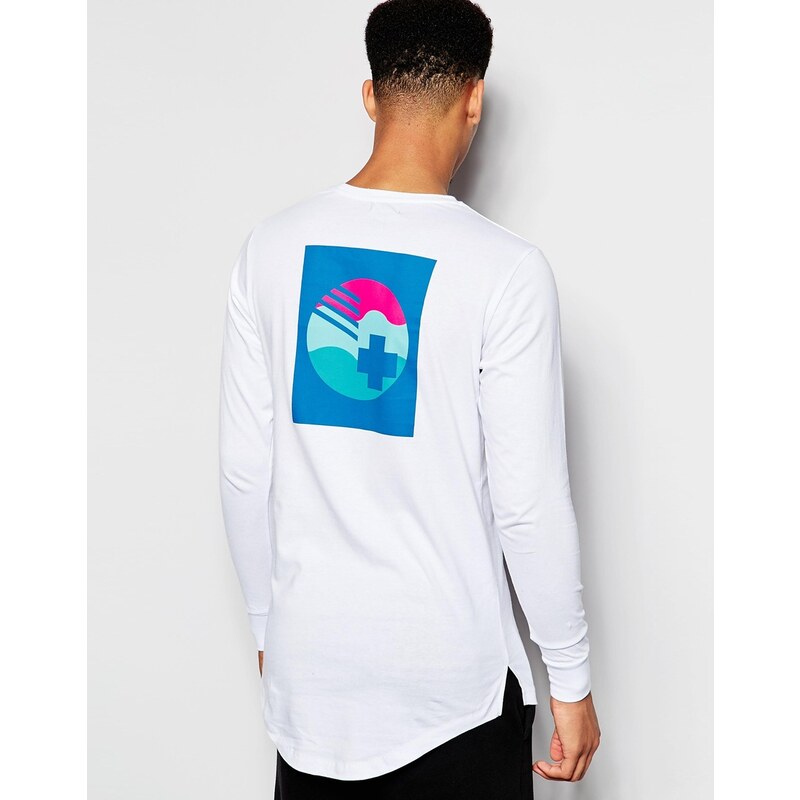 Pink Dolphin - Langärmliges T-Shirt mit Rückenaufdruck - Weiß