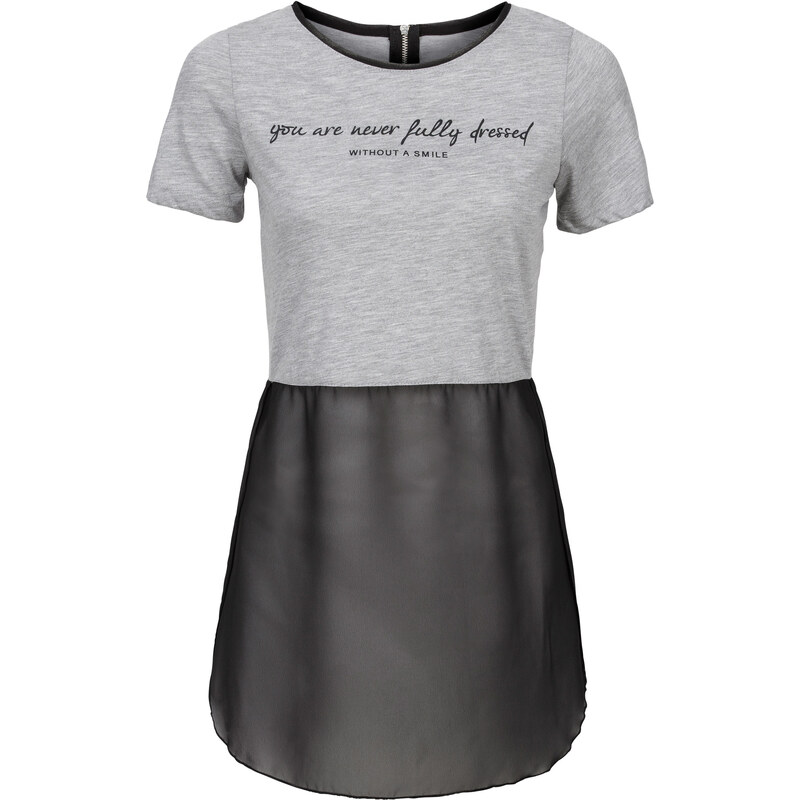 RAINBOW Shirt mit Chiffoneinsatz kurzer Arm in grau für Damen von bonprix