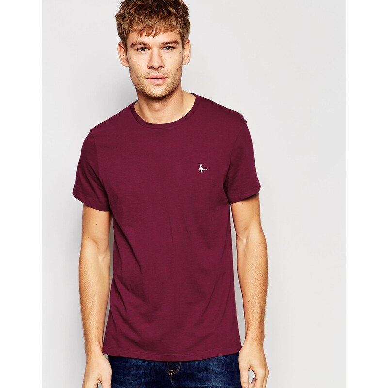 Jack Wills - Exclusive - Burgunderrotes T-Shirt mit Pfauenlogo - Rot