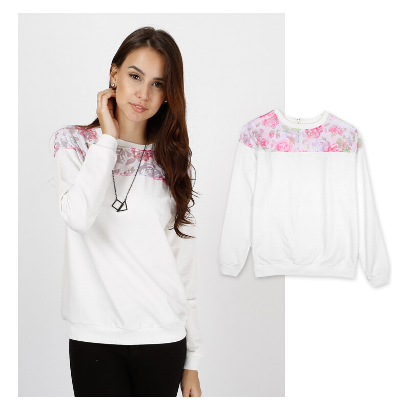 Lesara Sweater mit Blumen-Muster-Einsatz - M