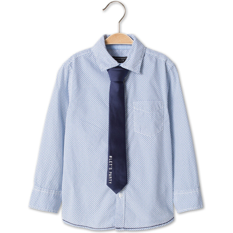 C&A Langärmeliges Hemd mit Krawatte in Blau / weiß