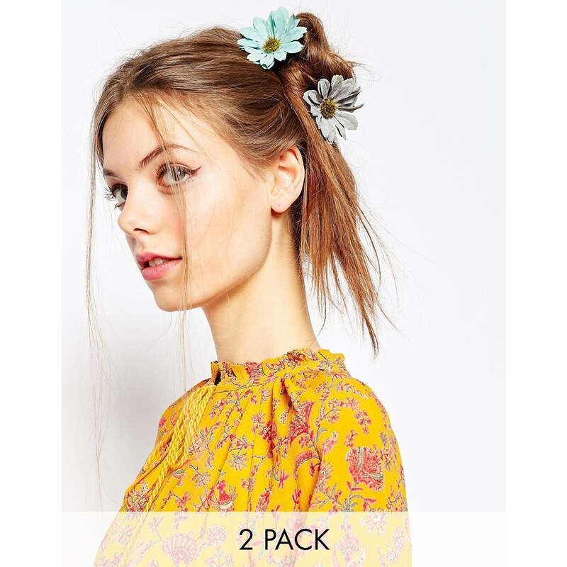 ASOS Limited Edition - Haarbrosche im 2er Pack mit Blumen - Blau