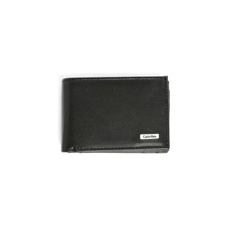 Calvin Klein Schwarzes Mini-Leder-Portemonnaie mit Klappen-Münzfach