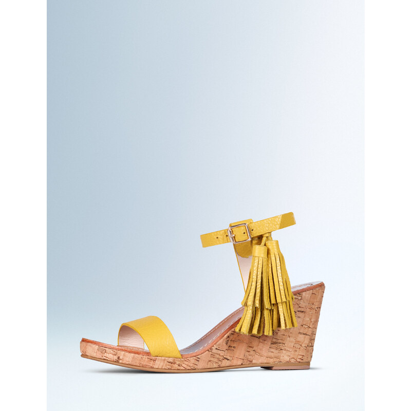 Schuhe mit Keilabsatz und Quasten Gelb Damen Boden