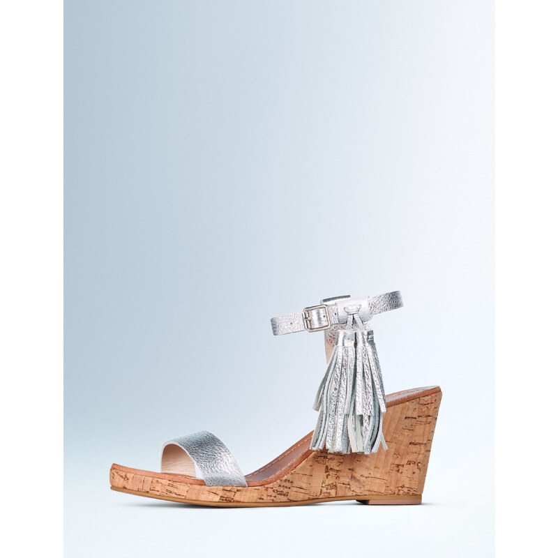Schuhe mit Keilabsatz und Quasten Silber Damen Boden