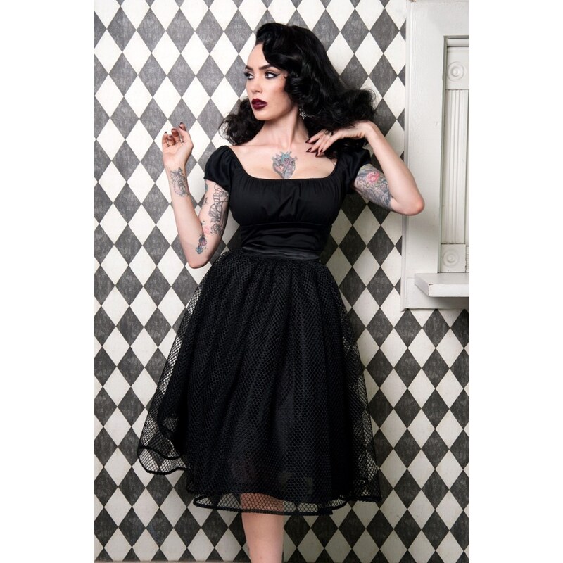 Pinup Couture 50s Laura Byrnes Lilith Skirt in Black Fishnet