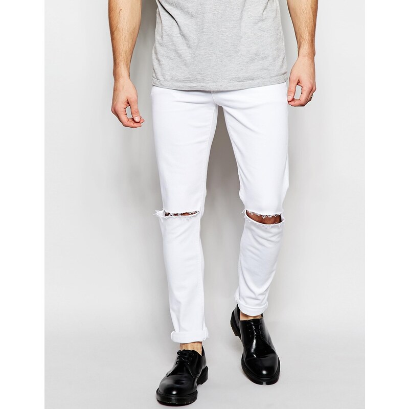 ASOS - Weiße Skinny-Jeans mit Zierrissen an den Knien - Weiß