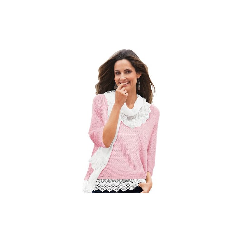 TOGETHER Damen Pullover in trendiger Form mit Spitzenapplikationen rosa 38,40,42,44,46