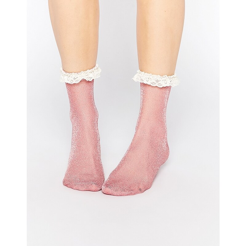 ASOS - Glitzernde Socken mit Spitzenborte - Rosa