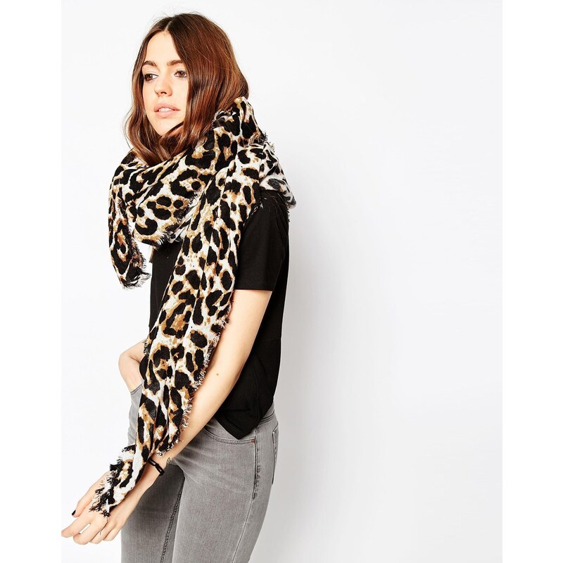 ASOS - Oversized-Schal mit Leopardenprint - Weiß