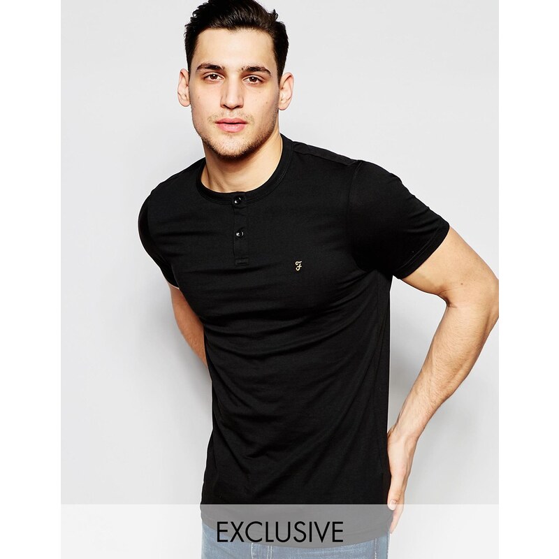 Farah - Exklusives T-Shirt mit Henley-Ausschnitt und schmaler Passform - Schwarz