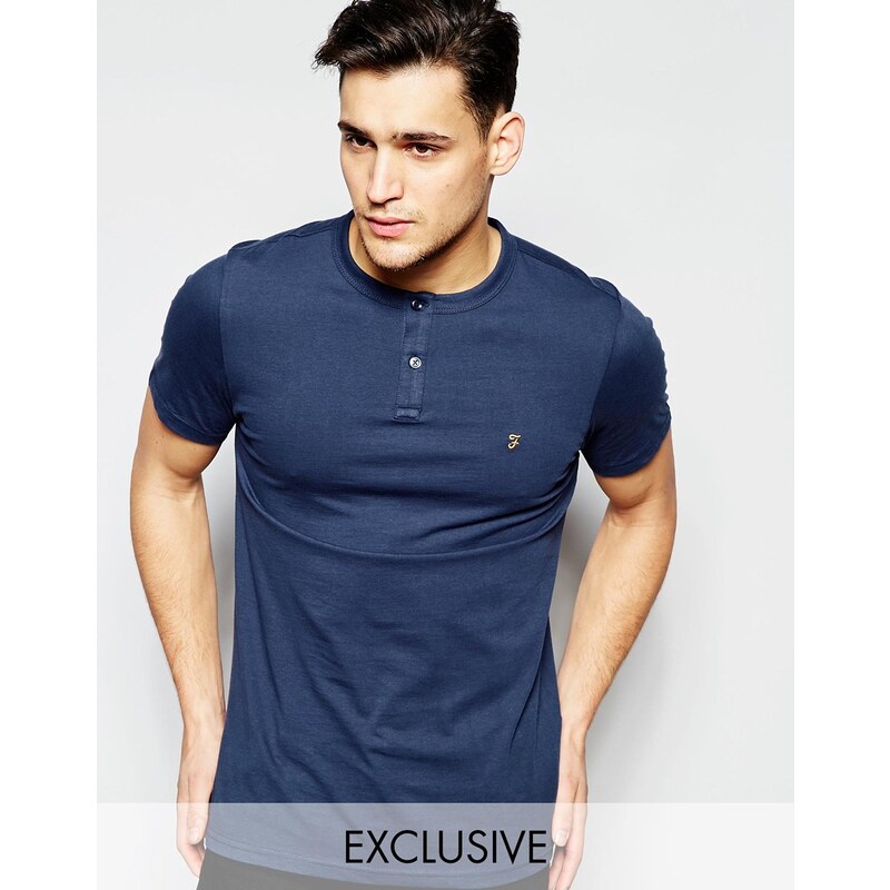 Farah - Exklusives T-Shirt mit Henley-Ausschnitt und schmaler Passform - Marineblau