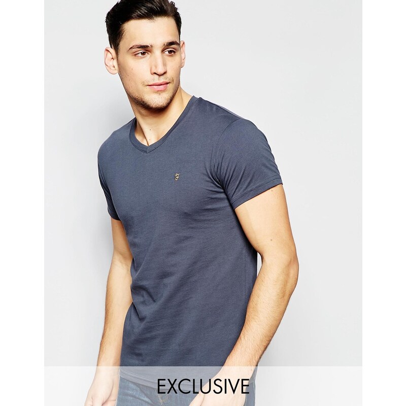 Farah - Exklusives T-Shirt mit V-Ausschnitt und Logo in schmaler Passform - Grau
