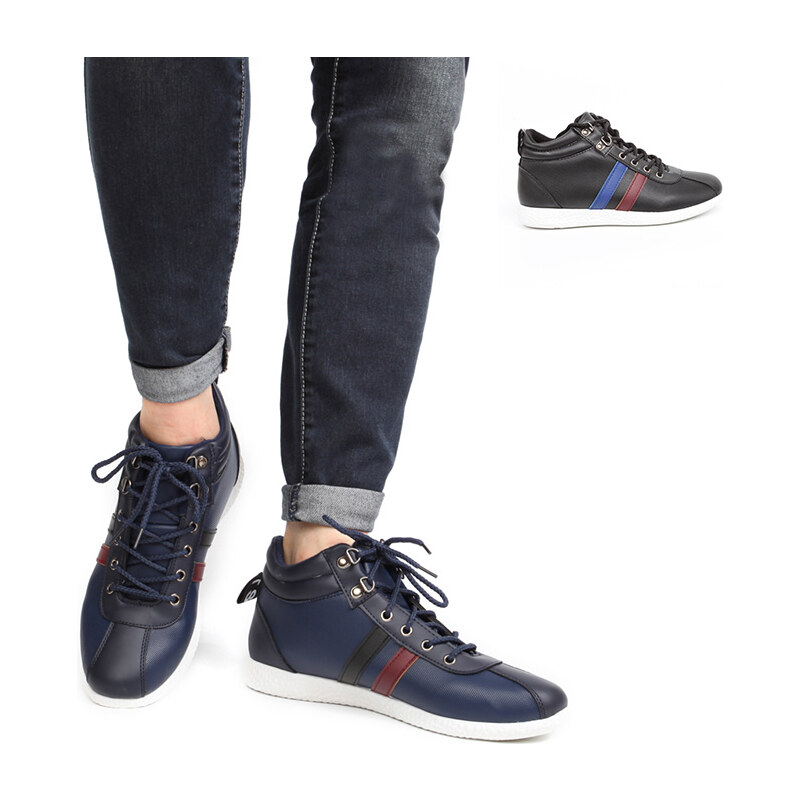 Lesara Sportlicher High-Top-Sneaker in Leder-Optik - 43 - Blau