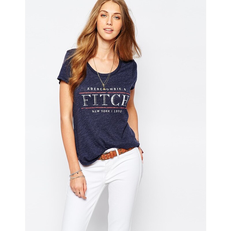 Abercrombie & Fitch - T-Shirt mit Textlogo - Marineblau
