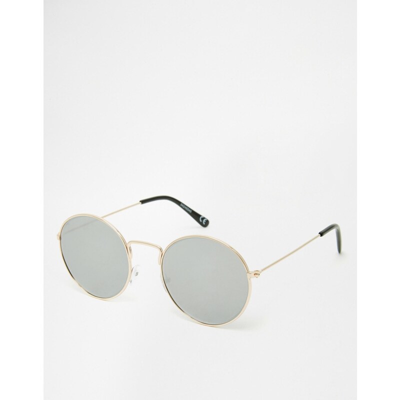 ASOS - Sonnenbrille mit feinem, rundem Metallgestell und flachen Gläsern - Gold