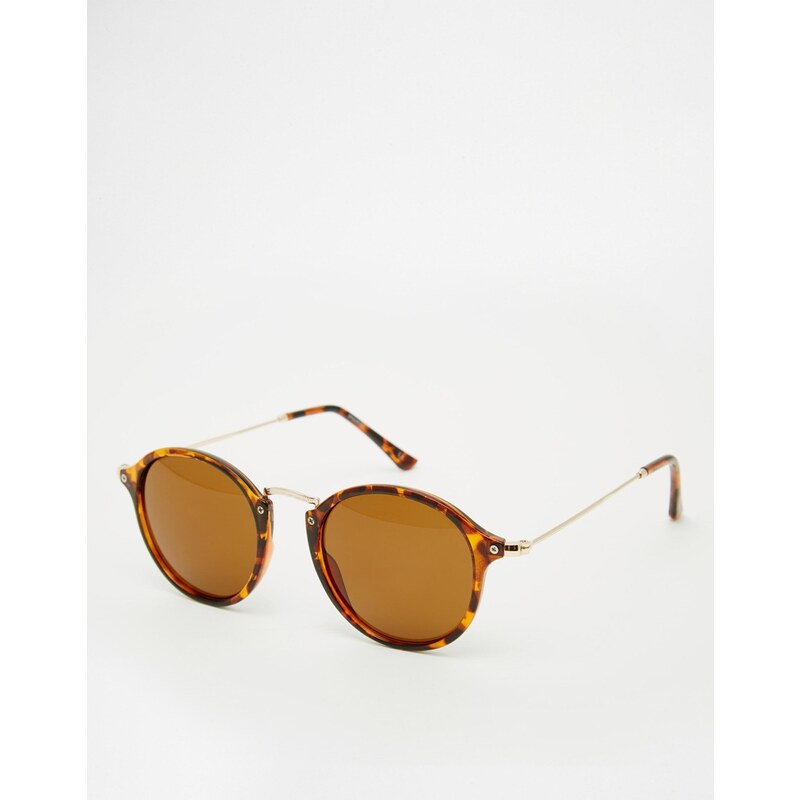 ASOS - Sonnenbrille mit schmalen Metallbügeln und runden Gläsern - Braun