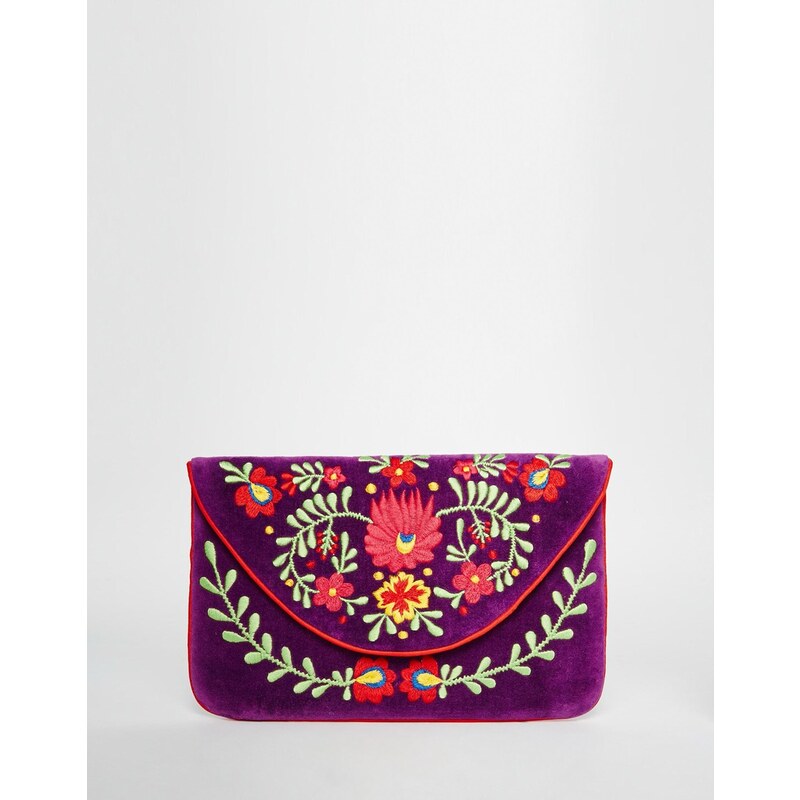 Moyna - Envelope-Clutch aus Samt mit Stickerei - Violett