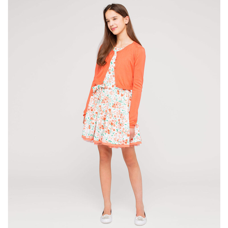 C&A Ärmelloses Kleid mit Strickjacke als Set in weiß / Orange