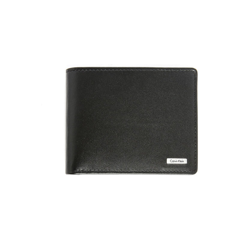 Calvin Klein Schwarzes italienisches Leder-Portemonnaie mit Reißverschluss